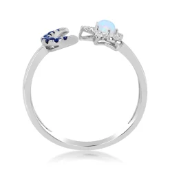 Moon & Star Opal, Sapphire And Diamond Accent Ring In 10K White Gold