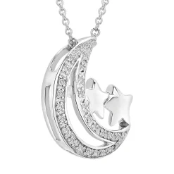 Moon & Stars Pendant With Diamond Accents In Sterling Silver