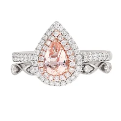 Morganite & 1/2 Ct. Tw. Diamond Ring Set In 14K Rose & White Gold