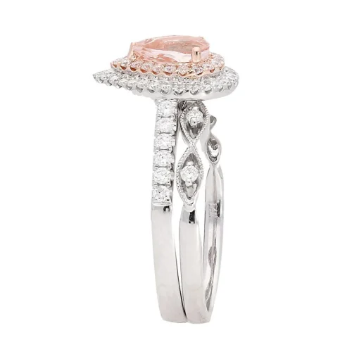 Morganite & 1/2 Ct. Tw. Diamond Ring Set In 14K Rose & White Gold