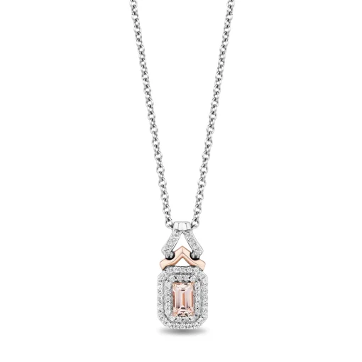 Morganite And Diamond Aurora Pendant In Sterling Silver And 10K Rose Gold (1/6 Ct. Tw.)