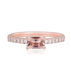 Morganite And Diamond Stack Ring In 10K Rose Gold (1/7 Ct. Tw.)