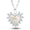 Mother Of Pearl And Lab-Created White Sapphire Heart Burst Pendant In Sterling Silver