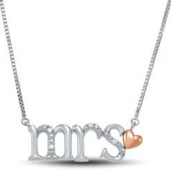 Mrs. Necklace With Diamond Accents In Sterling Silver & 14K Rose Gold