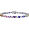 Multi-Color Lab Created Sapphire Bracelet With Diamond Accents In Sterling Silver