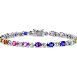 Multi-Color Lab Created Sapphire Bracelet With Diamond Accents In Sterling Silver