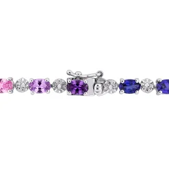 Multi-Color Lab Created Sapphire Bracelet With Diamond Accents In Sterling Silver