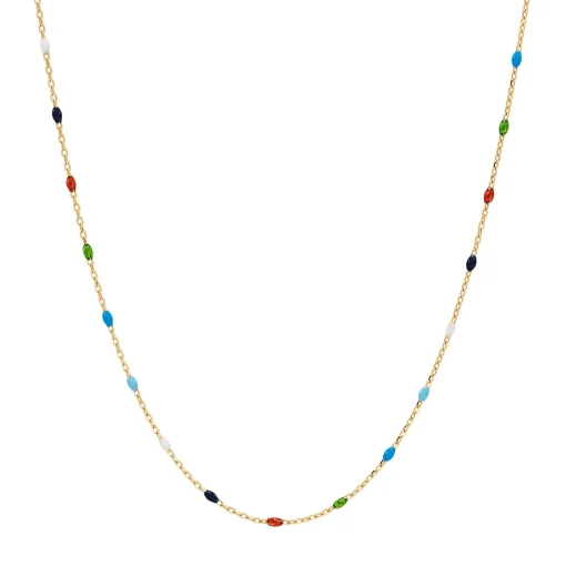 Multi-Colored Enamel Link Chain In 14K Yellow Gold, 18"