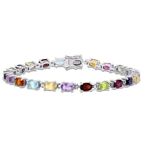 Multi-Gemstone Rainbow Bracelet In Sterling Silver