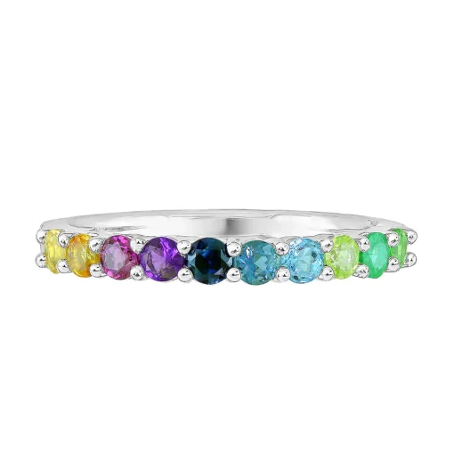 Multi-Gemstone Rainbow Ring In 10K White Gold