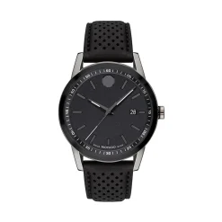 Museum Sport Black Leather Men's Watch In Gunmetal Pvd Stainless Steel, 42Mm