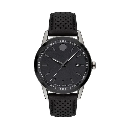 Museum Sport Black Leather Men's Watch In Gunmetal Pvd Stainless Steel, 42Mm