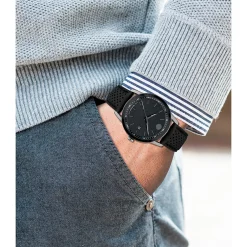Museum Sport Black Leather Men's Watch In Gunmetal Pvd Stainless Steel, 42Mm