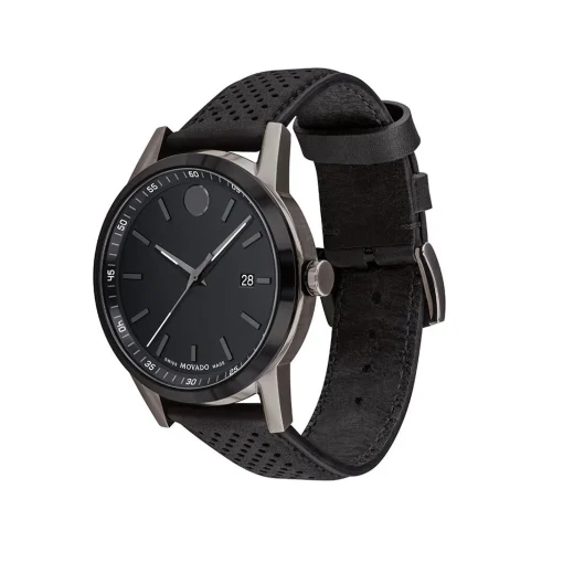 Museum Sport Black Leather Men's Watch In Gunmetal Pvd Stainless Steel, 42Mm