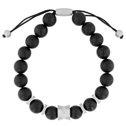 Onyx Bead Bracelet In Gray Stainless Steel