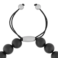 Onyx Bead Bracelet In Gray Stainless Steel