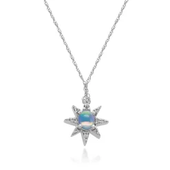 Opal And Diamond Accent Star Pendant In 10K White Gold