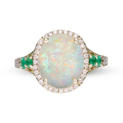 Opal And Emerald Ring In 14K Yellow Gold (1/5 Ct. Tw.)