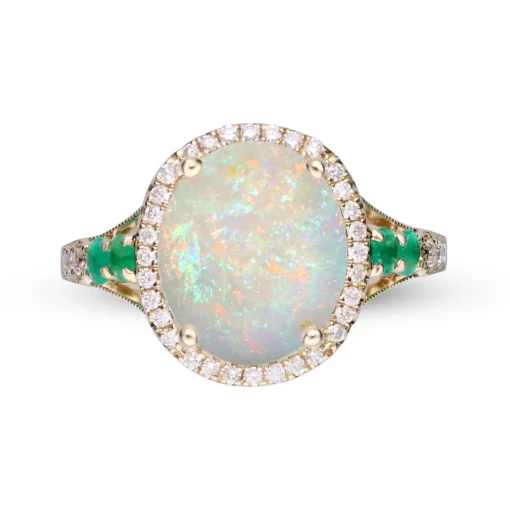 Opal And Emerald Ring In 14K Yellow Gold (1/5 Ct. Tw.)