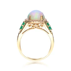 Opal And Emerald Ring In 14K Yellow Gold (1/5 Ct. Tw.)