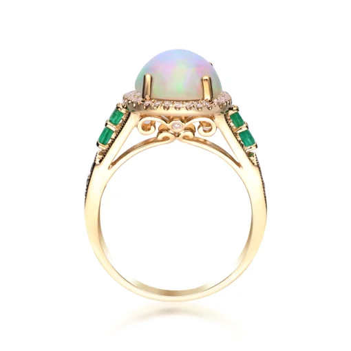 Opal And Emerald Ring In 14K Yellow Gold (1/5 Ct. Tw.)