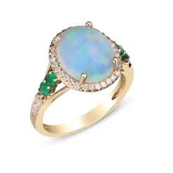 Opal And Emerald Ring In 14K Yellow Gold (1/5 Ct. Tw.)