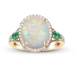 Opal And Emerald Ring In 14K Yellow Gold (1/5 Ct. Tw.)