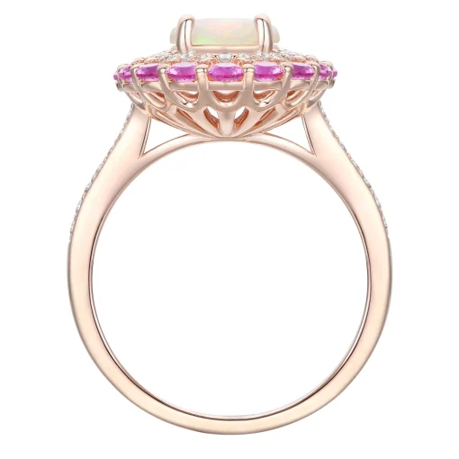 Opal And Pink Sapphire Ring With Diamonds In 10K Rose Gold (1/4 Ct. Tw.)