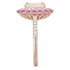 Opal And Pink Sapphire Ring With Diamonds In 10K Rose Gold (1/4 Ct. Tw.)