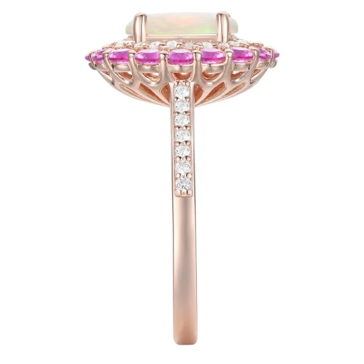 Opal And Pink Sapphire Ring With Diamonds In 10K Rose Gold (1/4 Ct. Tw.)