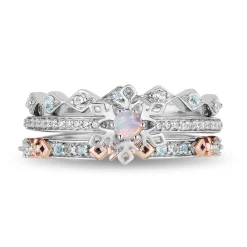 Opal, Diamond & Blue Topaz Elsa Trio Ring Set In Sterling Silver & 10K Rose Gold