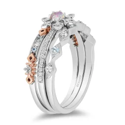 Opal, Diamond & Blue Topaz Elsa Trio Ring Set In Sterling Silver & 10K Rose Gold