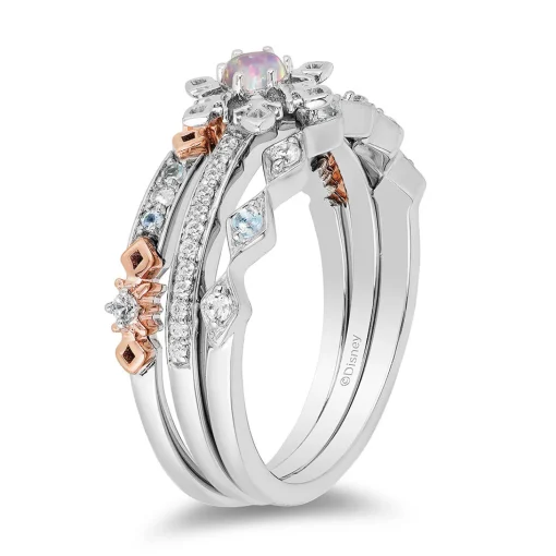 Opal, Diamond & Blue Topaz Elsa Trio Ring Set In Sterling Silver & 10K Rose Gold