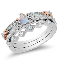 Opal, Diamond & Blue Topaz Elsa Trio Ring Set In Sterling Silver & 10K Rose Gold