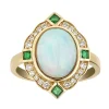 Opal, Emerald & 1/5 Ct. Tw. Diamond Ring In 10K Yellow Gold