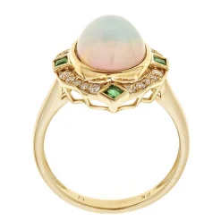 Opal, Emerald & 1/5 Ct. Tw. Diamond Ring In 10K Yellow Gold