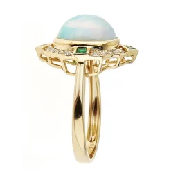 Opal, Emerald & 1/5 Ct. Tw. Diamond Ring In 10K Yellow Gold