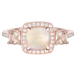 Opal Ring With Morganite And Diamond In 10K Rose Gold (1/5 Ct. Tw.)