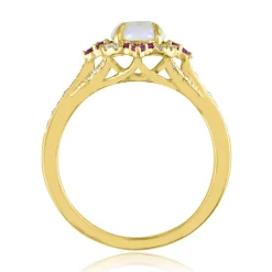 Opal, Ruby & 1/5 Ct. Tw. Diamond Ring In 10K Yellow Gold
