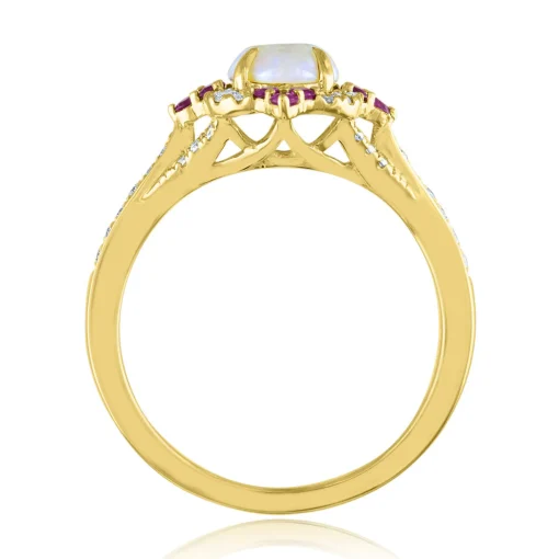 Opal, Ruby & 1/5 Ct. Tw. Diamond Ring In 10K Yellow Gold