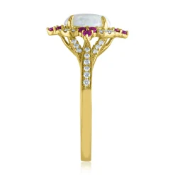 Opal, Ruby & 1/5 Ct. Tw. Diamond Ring In 10K Yellow Gold