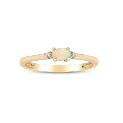Opal Stacking Ring In 10K Yellow Gold With Diamond Accents
