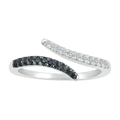Open Bypass Ring With Black & White Diamonds In Sterling Silver (1/6 Ct. Tw.)