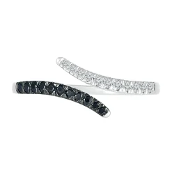 Open Bypass Ring With Black & White Diamonds In Sterling Silver (1/6 Ct. Tw.)