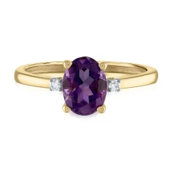 Oval Amethyst & Diamond Accent Ring In 14K Yellow Gold