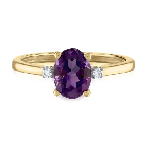 Oval Amethyst & Diamond Accent Ring In 14K Yellow Gold
