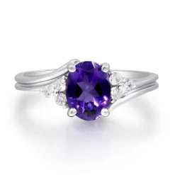 Oval Amethyst & Diamond Ring In 10K White Gold (1/8 Ct. Tw.)