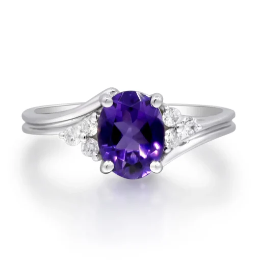 Oval Amethyst & Diamond Ring In 10K White Gold (1/8 Ct. Tw.)