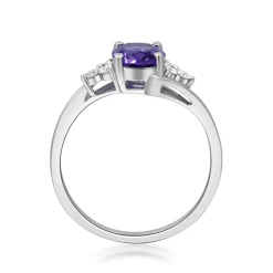 Oval Amethyst & Diamond Ring In 10K White Gold (1/8 Ct. Tw.)