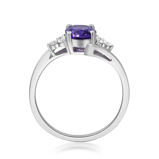 Oval Amethyst & Diamond Ring In 10K White Gold (1/8 Ct. Tw.)